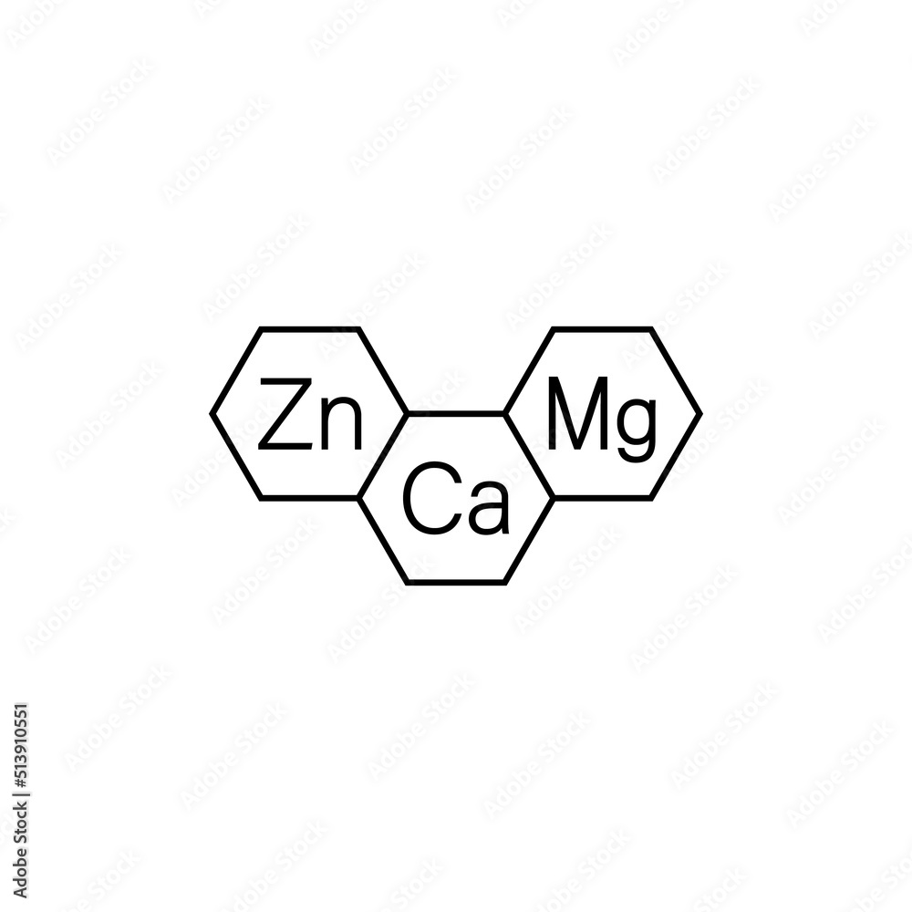 Calcium, magnesium and zinc vitamins. Ca, Mg, Zn icon and logo. Vector