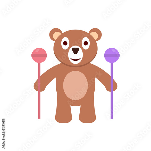 Cartoon plush bear toy with candy. Isolated  illustration. Vector drawing. Clipart on white background.