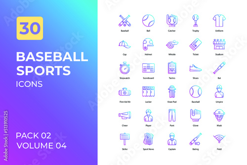 Baseball sports set in two tone color version. Flaticon collection set.
