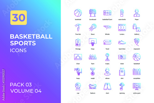 Basketball sports set in two tone color version. Flaticon collection set.