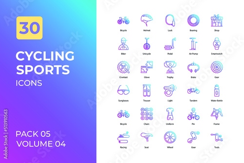 Cycling sports set in two tone color version. Flaticon collection set.