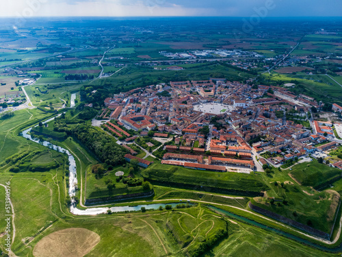 Bird's-eye view of the Renaissance city of Palmanova. Friuli.