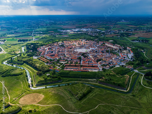 Bird s-eye view of the Renaissance city of Palmanova. Friuli.