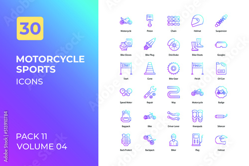 Motorcycle sports set in two tone color version. Flaticon collection set.