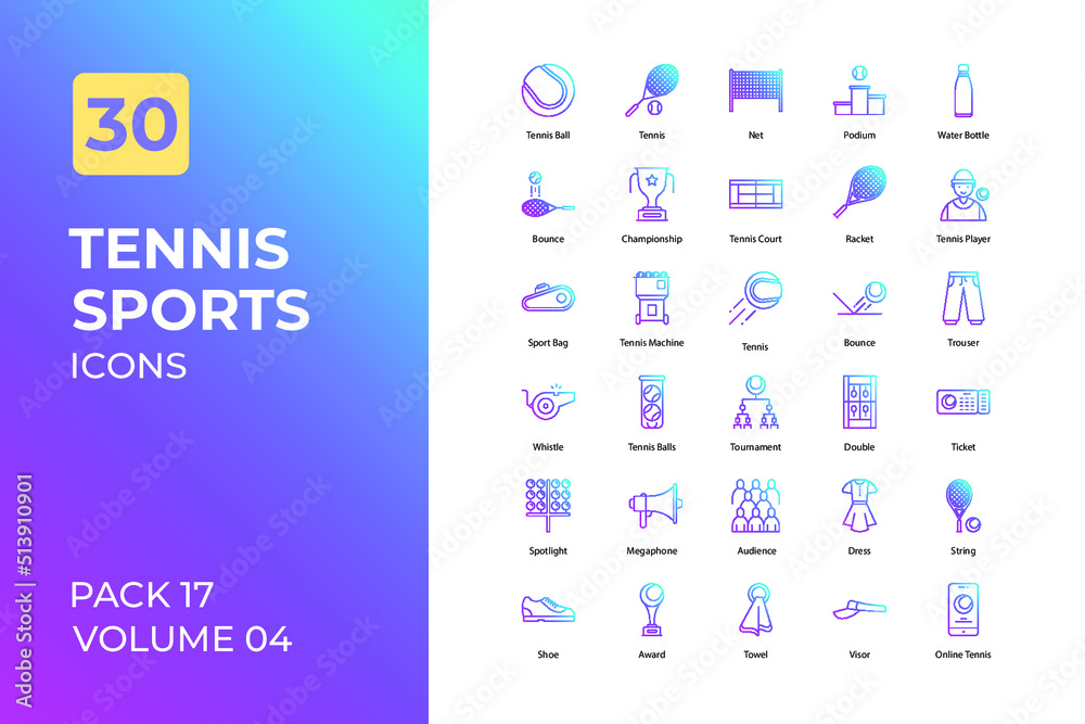 Tennis sports set in two tone color version. Flaticon collection set.