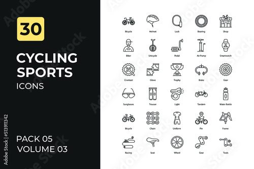 Cycling sports set in two tone color version. Flaticon collection set.