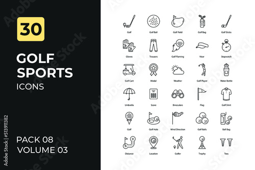 Golf sports set in two tone color version. Flaticon collection set.