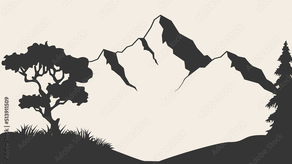 Mountain vector illustration. Old style black and white mountain vector ...