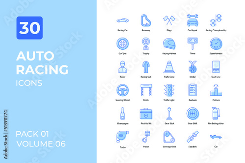 Auto sports set in two tone color version. Flaticon collection set.