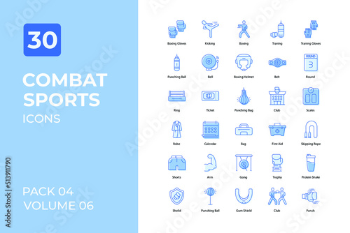 Combat sports set in two tone color version. Flaticon collection set.