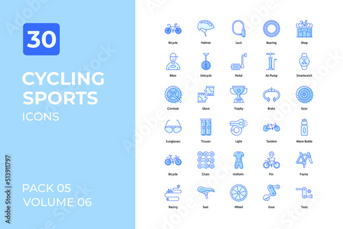 Cycling sports set in two tone color version. Flaticon collection set.