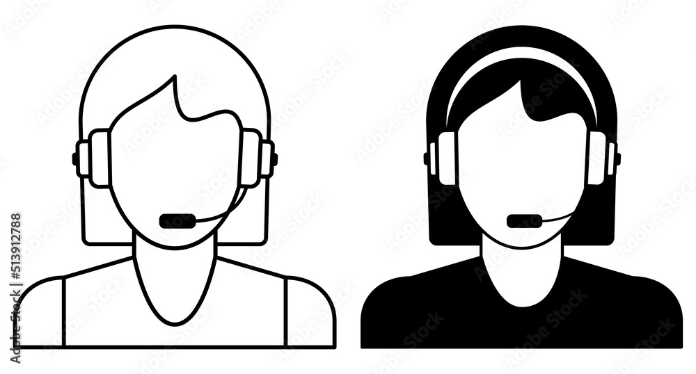 Woman Call center support operator icon set. Flat Vector illustration Woman Call center support operator icon set. Flat Vector illustration