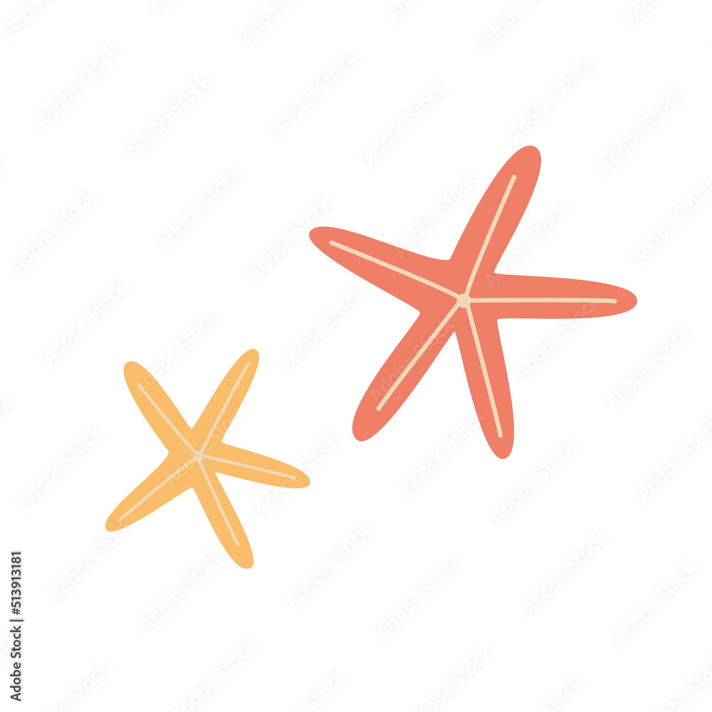 Five-finger shaped marine starfish on isolated white background.Vector illustration. Five-finger shaped marine starfish on isolated white background.Vector illustration.
