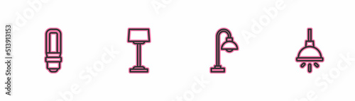 Set line LED light bulb, Floor lamp, and Chandelier icon. Vector
