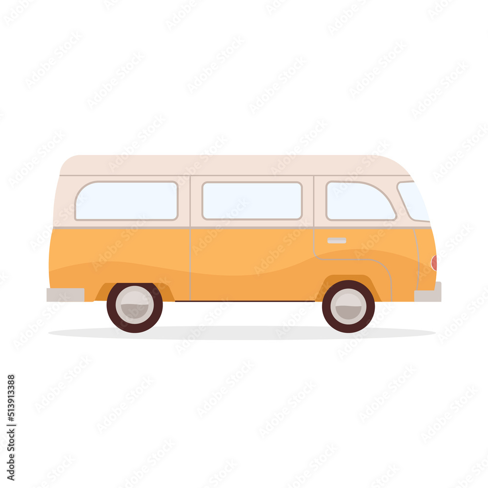 Retro classic traveling van isolated on white background.Vector illustration cartoon flat style.