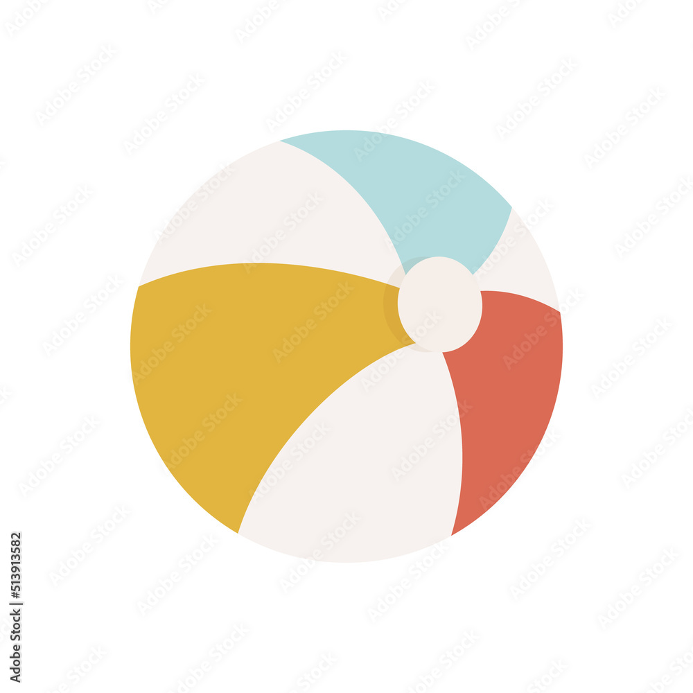 Beach ball illustration with red, yellow, white, and blue colors.Vector illustration cartoon flat style. Beach ball illustration with red, yellow, white, and blue colors.Vector illustration cartoon flat style.