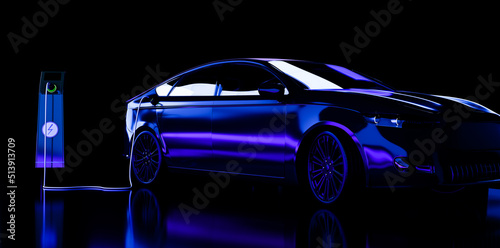 Photography Charging an electric car with a charger, abstract neon lighting