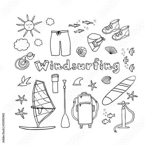 A Set of Icons of Objects for Windsurfing.