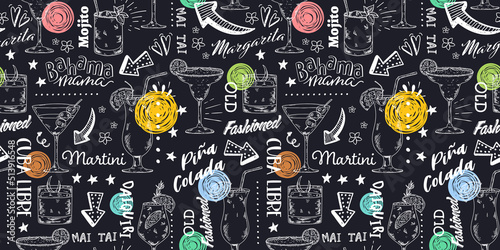 Fun hand drawn cocktails seamless pattern, great for banners, textiles, wallpapers, wrapping - vector design