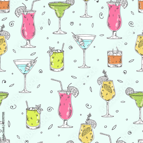Fun hand drawn cocktails seamless pattern, great for banners, textiles, wallpapers, wrapping - vector design