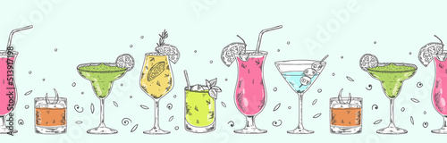 Fun hand drawn cocktails seamless pattern, great for banners, textiles, wallpapers, wrapping - vector design