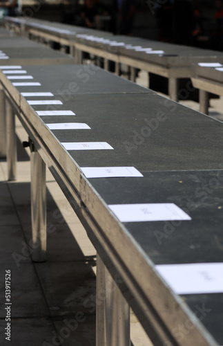 seat with invitations before Rick Owens Spring Summer 2023 runway show