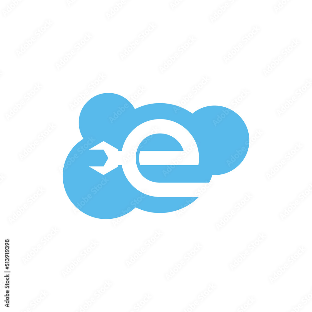 letter e wrench data service symbol logo vector letter e wrench data service symbol logo vector