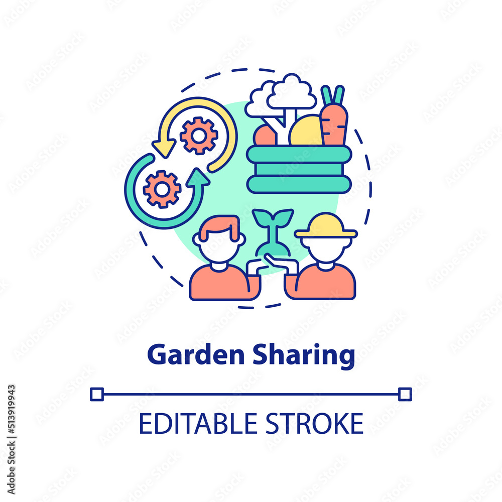 Garden sharing concept icon. Urban horticulture sharing. Gardening type abstract idea thin line illustration. Isolated outline drawing. Editable stroke. Arial, Myriad Pro-Bold fonts used Garden sharing concept icon. Urban horticulture sharing. Gardening type abstract idea thin line illustration. Isolated outline drawing. Editable stroke. Arial, Myriad Pro-Bold fonts used