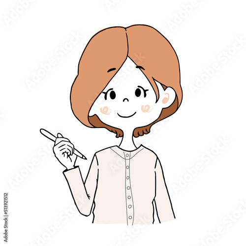 ペンを持った女の子【右利き】のイラスト