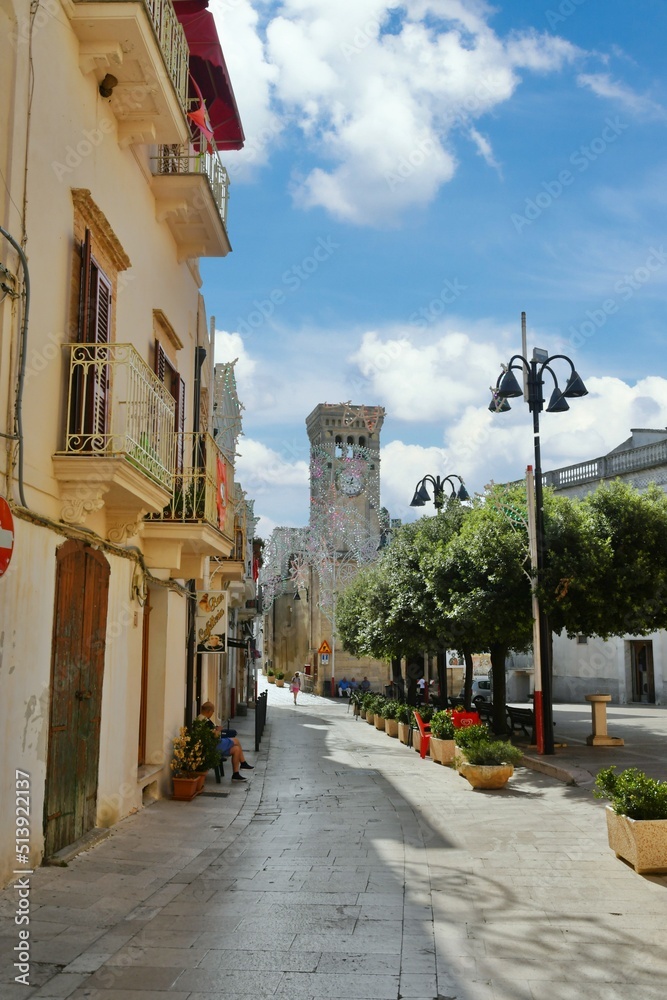 The town square prepared for the holiday in Miglionico, an old village in the province of Matera in Italy.