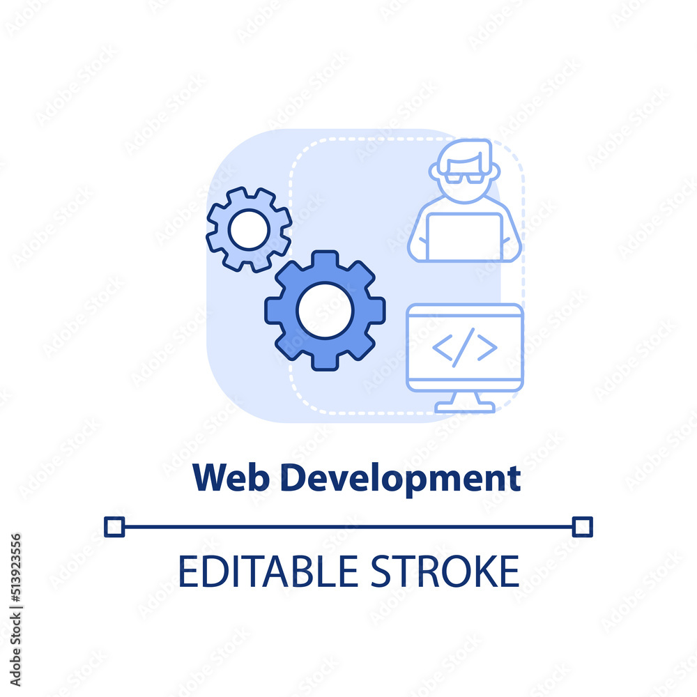 Web development light blue concept icon. Skill to learn abstract idea thin line illustration. Computer programming. Isolated outline drawing. Editable stroke. Arial, Myriad Pro-Bold fonts used Web development light blue concept icon. Skill to learn abstract idea thin line illustration. Computer programming. Isolated outline drawing. Editable stroke. Arial, Myriad Pro-Bold fonts used