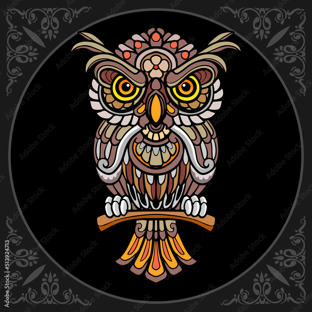 Obraz premium Colorful owl bird zentangle arts. isolated on black background