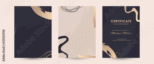 blue gold certificate template for award, diploma. certificate of achievement recognition appreciation background. modern, abstract, creative, elegant, luxury vector paint brush splash design.