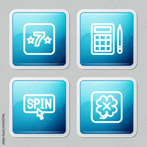 Set line Casino slot machine, Bingo card, Slot spin button and icon. Vector
