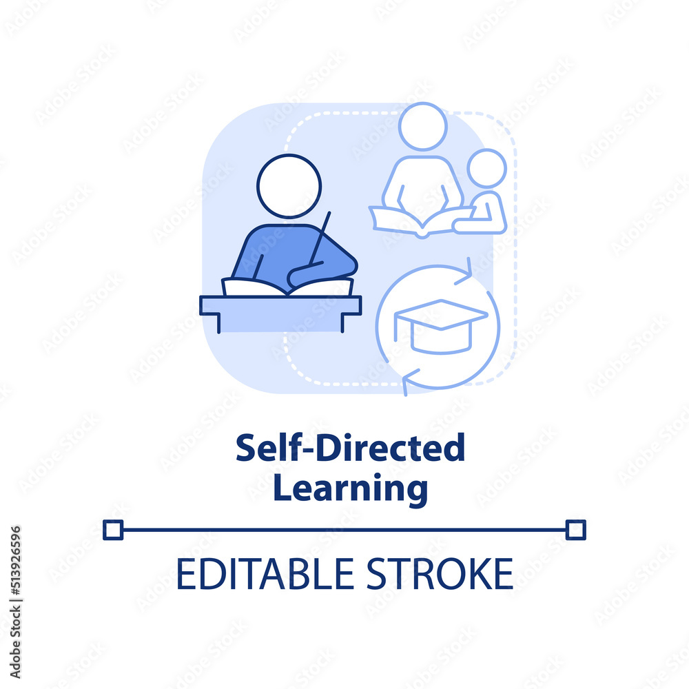 Self-directed learning light blue concept icon. Child development basic abstract idea thin line illustration. Isolated outline drawing. Editable stroke. Arial, Myriad Pro-Bold fonts used