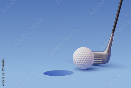 3d Vector Golf and putter getting in to the hole, Sport and Game competition concept