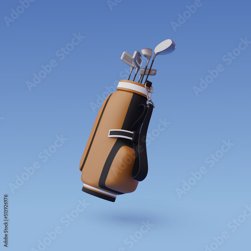 3d Vector Golf club in bag, Sport and Game competition concept.