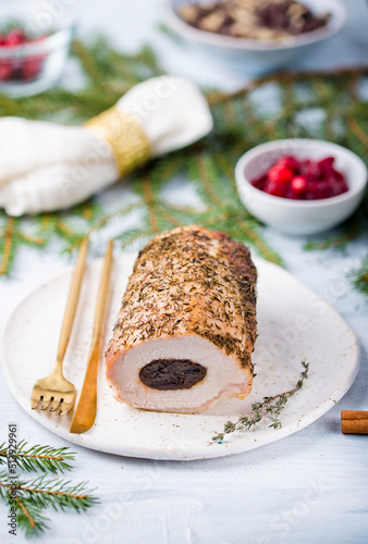 Pork chop with plum stuffing for Christmas photo