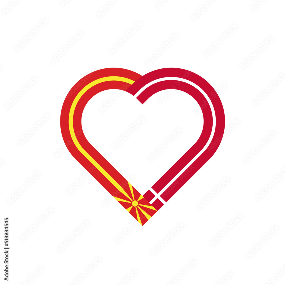 unity concept. heart ribbon icon of north macedonia and denmark flags. vector illustration isolated on white background