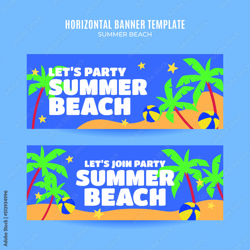 Summer Day - Beach Party Web Banner for Social Media Horizontal Poster, banner, space area and background