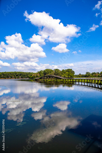 Fototapeta Naklejka Na Ścianę i Meble -  Nong Yai Pond and Wooden Bridge in Chumphon, Thailand