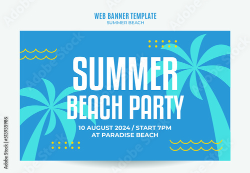 Summer Day - Beach Party Web Banner for Social Media Poster, banner, space area and background