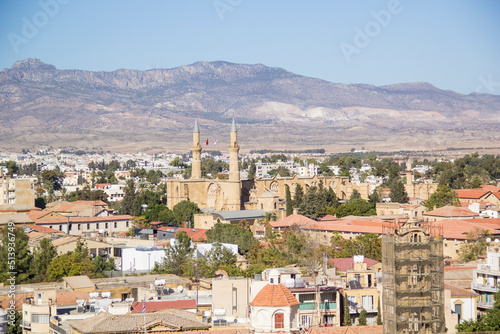 Beautiful view of the Turkish part of the city and the flag in Nicosia, Cyprus © marinadatsenko