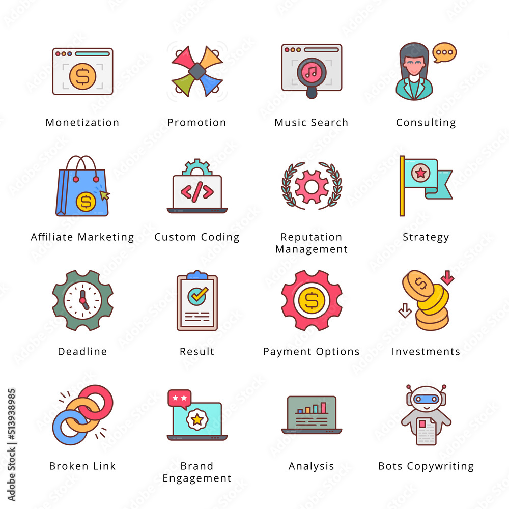 Digital Marketing Filled Icons - Stroked, Vectors