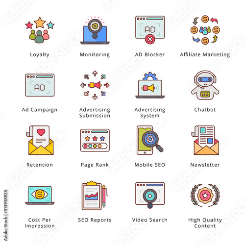 Digital Marketing Filled Icons - Stroked, Vectors
