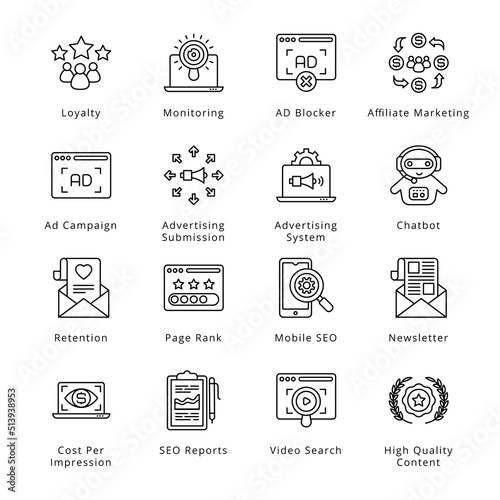 Digital Marketing Outline Icons - Stroked, Vectors