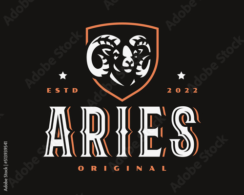 Ram modern logo, emblem design editable for your business. Aries vector illustration.