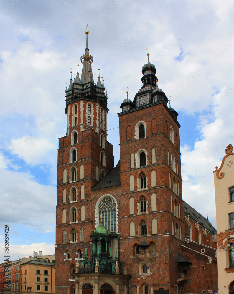 Church of St. Mary in the main market square (Rynek Glowny) in the city of Krakow in Poland	