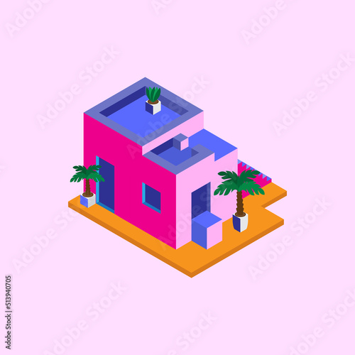 Isometric pink house