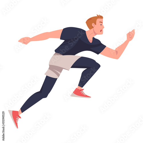 Man Character Running in Sportswear and Trainers Engaged in Sport Training and Workout Vector Illustration